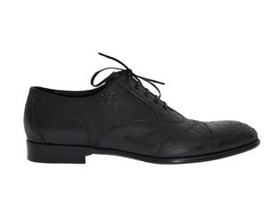 Dolce & Gabbana Black Frog Skin Leather Derby Shoes