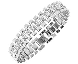 Iced Out Hip Hop Bling Bracelet - Zirconia LINK 15mm silver - Silver