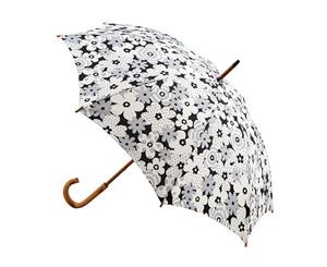 Manual Wood Umbrella Grey and White Flower