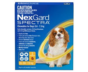 NexGard SPECTRA Flea Tick & Heartworm for Dogs 3.6-7.5kg - Yellow - 3 Pack