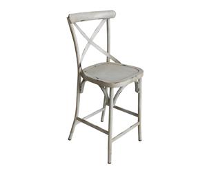 Outdoor French Provincial Cross Back Bar Stool In Vintage Creme - Outdoor Aluminium Chairs