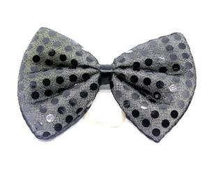 Sequin Bow Tie Polka Dots Party Unisex Costume Dance 13cm X 9cm Clown Bowtie - Black - Black