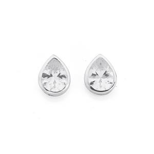 Silver Pear CZ Bezel Stud Earrings