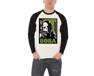 Star Wars T Shirt Boba Fett Block Logo Official Mens Baseball Shirt - White