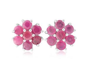 Sterling Silver Natural Enhanced Ruby Flower Stud Earrings