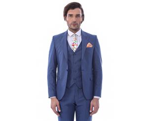 Wessi Slimfit 3 Piece Peak Collar Blue Suit with Vest