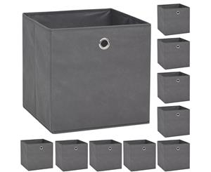 10x Storage Boxes Non-woven Fabric Grey Foldable Organiser Container