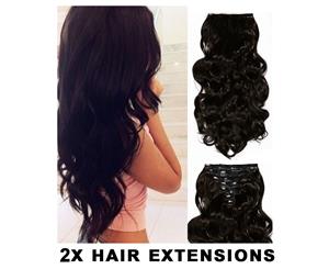 2Pcs 24" Wavy Curlydeluxe Synthetic Hair Extension Black Brown 7Piece 16Clips 2X