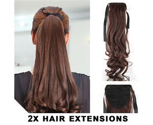 2Pcs High Grade Synthetic 22" Hair Extension Ponytail Brown Curly Pony Wavy 2X