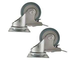 AB Tools 2" (50mm) Braked Castors Swivel 2PK Rubber 50kg Trolley Dolly Wheel Caster