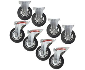 AB Tools 4" (100mm) Rubber Fixed and Swivel Castor Wheel Trolley Caster (8 Pack) CST03_04