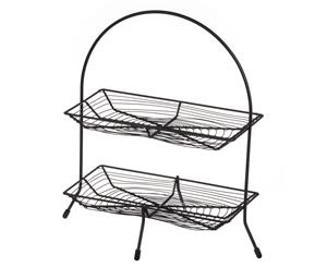 D&W Two-Tier Food Display Table Basket Storage Organizer Home Decor Matte Black