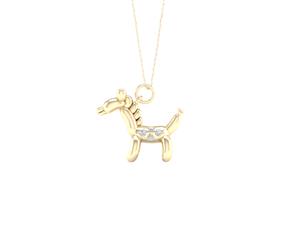 De Couer Sterling Silver Diamond Yellow Gold Plated Balloon Horse Pet Necklace (1/20CT TDW H-I Color I2 Clarity)