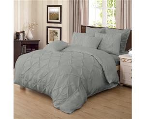 Diamond Pintuck Quilt/Doona/Duvet Cover Set (Queen/King/Super King Size Bed)-Grey