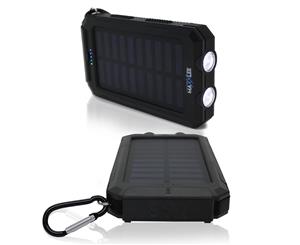 Elinz Solar Power Bank 10000mAh Dual USB Battery Charger Portable Flashlight Compass - Black