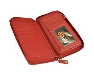 Hide & Chic Style 23052 Women's RFID Security Lined Zip Around Purse Genuine Full Grain Cow Hide Hunter Leather-Red