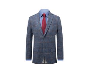 Moon Mens Large Blue Check Tweed Suit Jacket Regular Fit 100% Wool