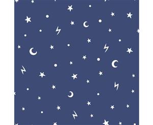 Over the Rainbow Stars and Moons Glow in the Dark Wallpaper Navy (90982)