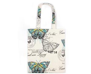 Printed Butterfly Canvas Women's Tote Bag - Blue