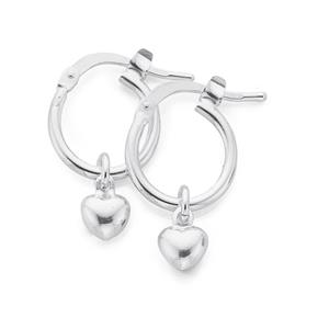 Silver Heart Drop On Hoop Earrings