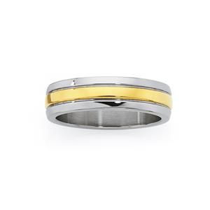 Steel & Gold Plate Lined Gents Ring