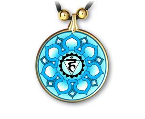 Throat Chakra Sanskrit Mandala Pendant - Handcrafted - each piece unique