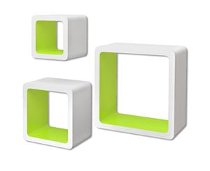 White and Green MDF Cubes Floating Shelf Set 3PCS Wall Display Storage Square