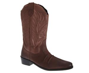 Woodland Mens High Clive Western Cowboy Boots (Dark Brown) - DF717