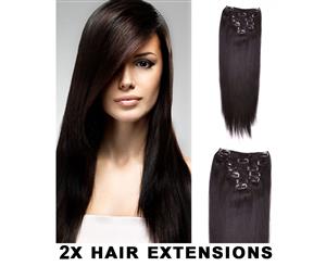 2Pcs Straight Thick Long Synthetic Hair Extension 22" Black Brown 7Piece 16Clips 2X