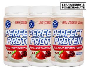 3 x Aussie Bodies Perfect Protein Real Fruit Smoothie Powder Strawberry & Pomegranate 400g