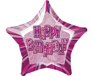 50cm Glitz Pink Happy Birthday Star Foil Balloon Packaged