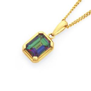 9ct Gold Coated Topaz Mystic Fire Emerald Cut Pendant