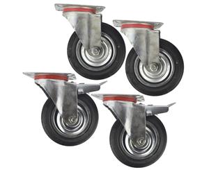 AB Tools 6" (150mm) Rubber Swivel and Swivel With Brake Castor Wheel (4 Pack) CST010_011