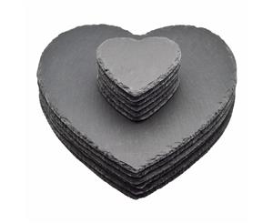 Argon Tableware Heart Shaped Natural Slate Dining Set - 6 Coasters & 6 Placemats