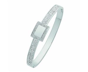 Bevilles White Stainless Steel Pave Crystal Bangle with Square Feature