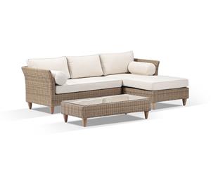 Carolina Outdoor Wicker Chaise Lounge With Coffee Table - Brushed Wheat Cream cushions - Outdoor Wicker Lounges