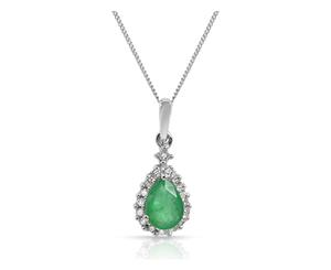 Classic Pear Emerald & Diamond Cluster Pendant in 9ct White Gold