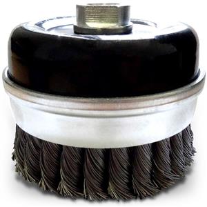 Josco Brumby 100mm M14-Thread HD-Steel Twist Knot Wire Cup Brush w. Skirt