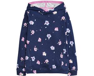 Joules Girls Marlston Relaxed Cotton Printed Hooded Sweater - Navy Petal Floral