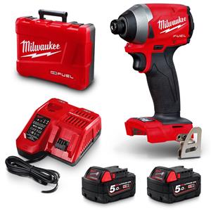 Milwaukee 18V 2 x 5.0Ah Fuel 1/4inch Hex Impact Driver Kit M18FID2502C