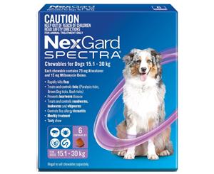 NexGard Spectra Flea Tick & Worm Chews For Dogs 15.1-30kg 6pk