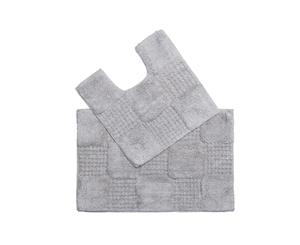 Oxford Squares Bath Mat Set- Light Grey