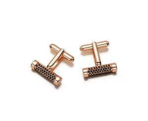 Pave Crosspiece Cufflinks with Jet Black Swarovski Crystals Rose Gold Plated