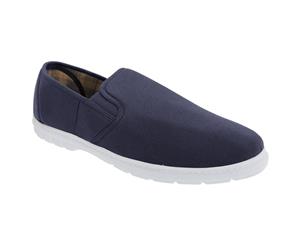 Scimitar Mens Twin Gusset Slip On Casual Textile Shoes (Navy Blue Denim) - DF611