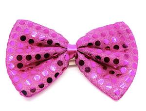 Sequin Bow Tie Polka Dots Party Unisex Costume Dance 13cm X 9cm Clown Bowtie - Hot Pink - Hot Pink