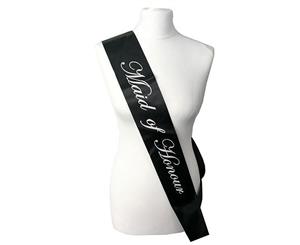 Single Layer Satin Black with White Maid of Honour Night Party Text Sash Banner 160cm x 80cm x 10cm