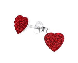 Sterling Silver Kids Light Siam Heart Stud earrrings made with Swarovski Crystal