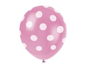 Unique Party 12 Inch Polka Dot Latex Balloons (Pack Of 6) (Pink/White) - SG4789