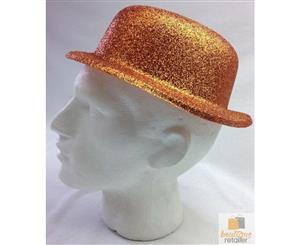 12x Glitter Bowler Hat Fancy Party Plastic Costume Cap Fun Dress Up Sparkle Bulk - Orange - Orange