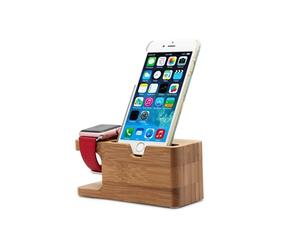 2-In-1 Bamboo Wood Charging Stand Cradle Holder for Apple Watch and iPhone